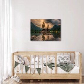 Kép - tó a hegyekben (üvegen) (70x50 cm)