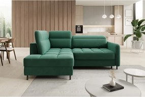 Zöld bársony kinyitható-tárolóhelyes sarokkanapé (bal oldali-L alakú) Barea – ELTAP