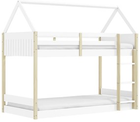 Fehér-natúr színű házikó alakú emeletes gyerekágy 90x190 cm Valka – Marckeric