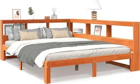 vidaXL barna tömör fenyőfa könyvespolcos ágy matrac nélkül 135 x 190cm