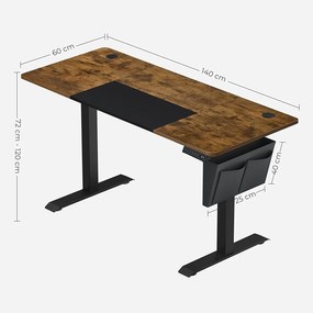 Állítható magasságú elektromos íróasztal 140 x 60 x (72-120) cm, vintage barna/fekete