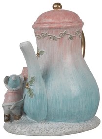 LED-es kékes rózsaszín teáskanna egerekkel karácsonyi dekoráció