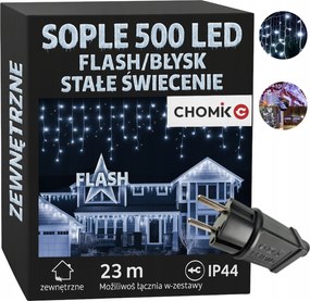 Jégcsap 500LED Flash Fehér Hideg 20M Kültéri Karácsonyi Fényfüggöny