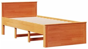 barna tömör fenyőfa könyvespolcos ágy matrac nélkül 90 x 190 cm