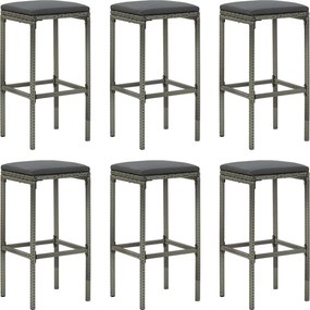 vidaXL 6 db szürke polyrattan bárszék párnával