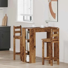 antik fa színű szerelt fa bárasztal polccal 102x50x103,5 cm