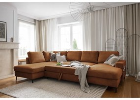 Narancssárgásbarna kordbársony kinyitható sarokkanapé (bal oldali) Lofty Lilly – Miuform