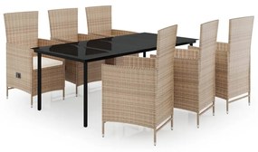 vidaXL 7 részes bézs kerti étkezőgarnitúra párnákkal