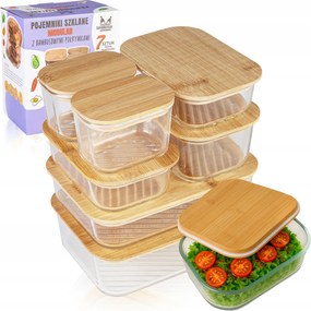 7x Iskolai Ételtároló Dobozok Organizer Lunchbox Bambusz Fedéllel