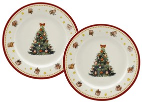 Karácsonyi fenyőfás porcelán desszertes tányér szett 2 db-os 19 cm Christmas Tree 3