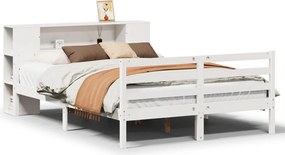vidaXL fehér tömör fenyőfa könyvespolcos ágy matrac nélkül 135x190 cm