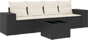 vidaXL 5 részes fekete polyrattan kerti kanapészett párnákkal
