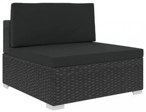 8 részes fekete polyrattan kertibútor-garnitúra párnákkal