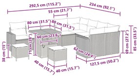 12 részes kertikészlet párnákkal Bézs poli rattan akáccal, 3 részes kert étkező szett párnákkal Bézs poli rattan akáccal