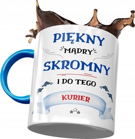 Kék Bögre Futárnak Gyönyörű Okos Szerény Nyomtatott Fotóval