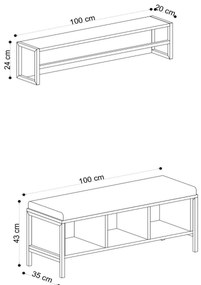 Fali akasztó paddal Shana Oak and Black