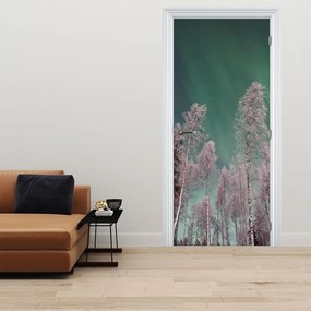 Fotótapéta ajtóra - Északi fény fagyott fák felett (95x205cm)