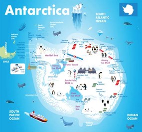 Illusztráció Cartoon Map of Antarctica, drmakkoy