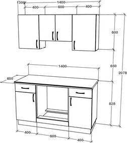 Benita konyhabútor szett V5, 140 cm - Sonoma Tölgy-Fehér N