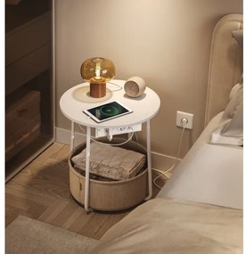 Kisasztal beépített aljzatokkal és USB-portokkal NOIRA bézs/fehér