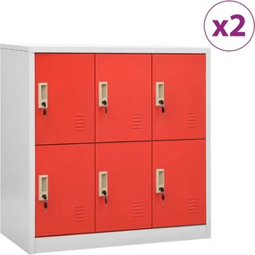 vidaXL 2 db világosszürke-piros acél zárható szekrény 90x45x92,5 cm