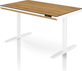 Elektromos ülő-álló íróasztal fiókkal és Qi vezeték nélküli töltővel fehér/aranytölgy, 1200 mm: ELLIS