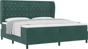 vidaXL Boxrugós ágy matracmal Sötétzöld 200 x 200 cm Poliészter