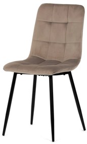 Scaun de sufragerie, material din catifea de culoarea trufei, picioare metalice negre