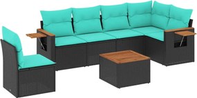 vidaXL 7 részes fekete polyrattan kerti ülőgarnitúra párnákkal