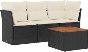 vidaXL 4 részes fekete polyrattan kerti ülőgarnitúra párnákkal