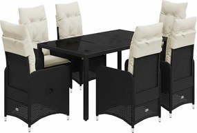 vidaXL 7 részes fekete polyrattan kerti bisztrógarnitúra párnákkal