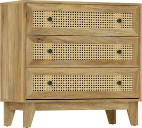 HOMCOM 3-Fiókos Tárolószekrény Rattan Cane 80 x 35 x 76 cm Világos Fa Megjelenés | Aosom