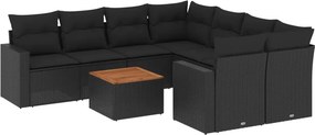 vidaXL 9 részes fekete polyrattan kerti ülőgarnitúra párnákkal