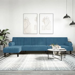 kék L-alakú bársony kanapéágy 260x140x70 cm