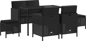 vidaXL 6 részes fekete polyrattan kerti étkezőgarnitúra párnákkal