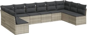vidaXL 10 részes világosszürke polyrattan kerti ülőgarnitúra párnákkal