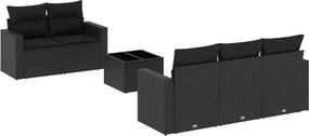 vidaXL 6 részes fekete polyrattan kerti ülőgarnitúra párnákkal