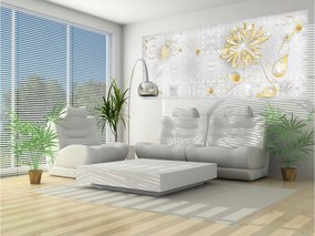 Fotótapéta Arany virágok gyémántokkal ezüst alapon 250x104 +ragasztó