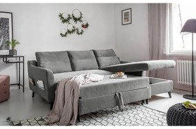 Stylish Stan világosszürke kinyitható bársony sarokkanapé, jobb oldali - Miuform