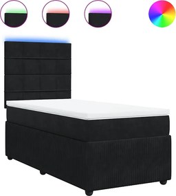 vidaXL fekete bársony rugós ágy matraccal 90x190 cm