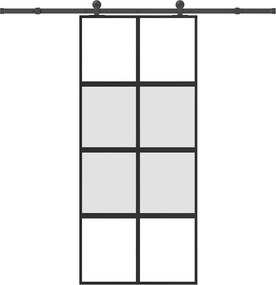 vidaXL tolóajtó vasalattal 90x205 cm edzett üveg és alumínium szett
