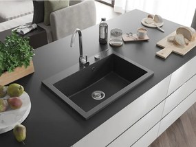 Mexen Elix 1-medencés gránit mosogató 700 x 500 mm, fekete pöttyös, krómozott szifon - 6526701005-76