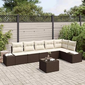 Kerti Kanapé Szett 7 pcs Barna és krémszínű Poli rattan