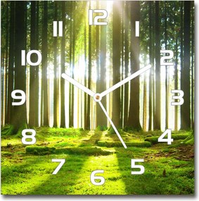 Négyzet alakú csendes üveg falióra Erdő a napsütésben 30x30