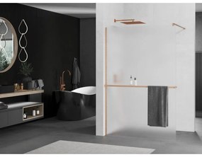 Mexen Kioto+, Walk-In zuhanyparaván polccal és akasztóval 110 x 200 cm, 8 mm-es matt üveg, réz matt profil, 800-110-121-65-30