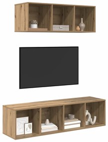 TV Szekrény Szett Falra szerelhető 2 pcs kézműves tölgy Faanyag