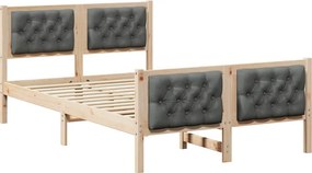 vidaXL Ágykeret fejtámlával Sötétszürke 135 x 190 cm Tömör fenyőfa
