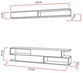 TV szekrény Sims - White, Teak