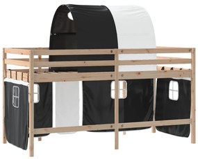 fehér-fekete tömör fenyő gyerek galériaágy alagúttal 90x190 cm