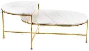 Design arany fém kétszintes asztal, márvány hatású asztallap 48x118x64cm